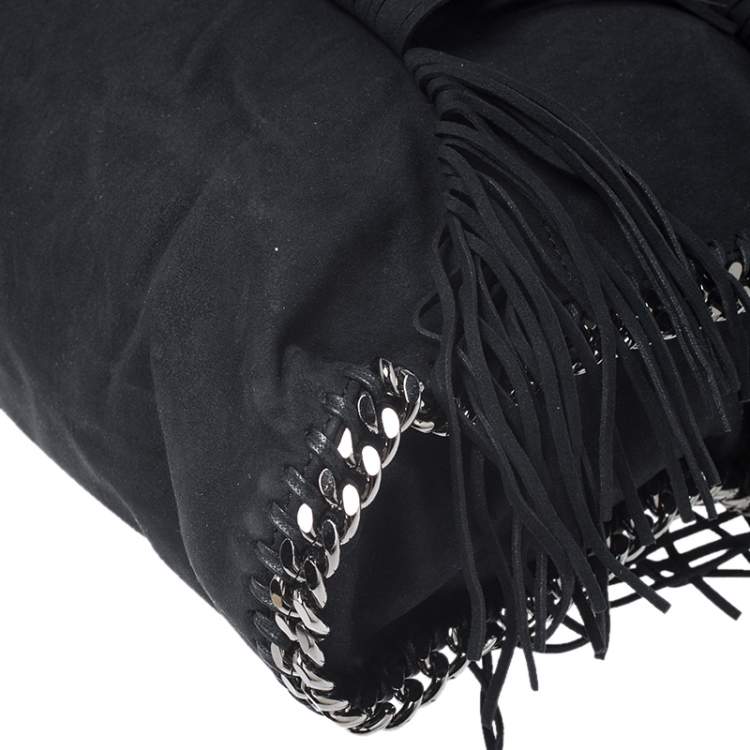 Pre Owned Stella McCartney Black Faux Suede Falabella Fringed Tote