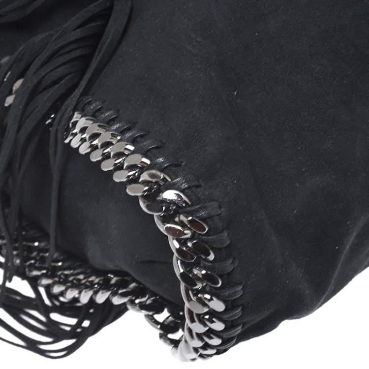 Pre Owned Stella McCartney Black Faux Suede Falabella Fringed Tote