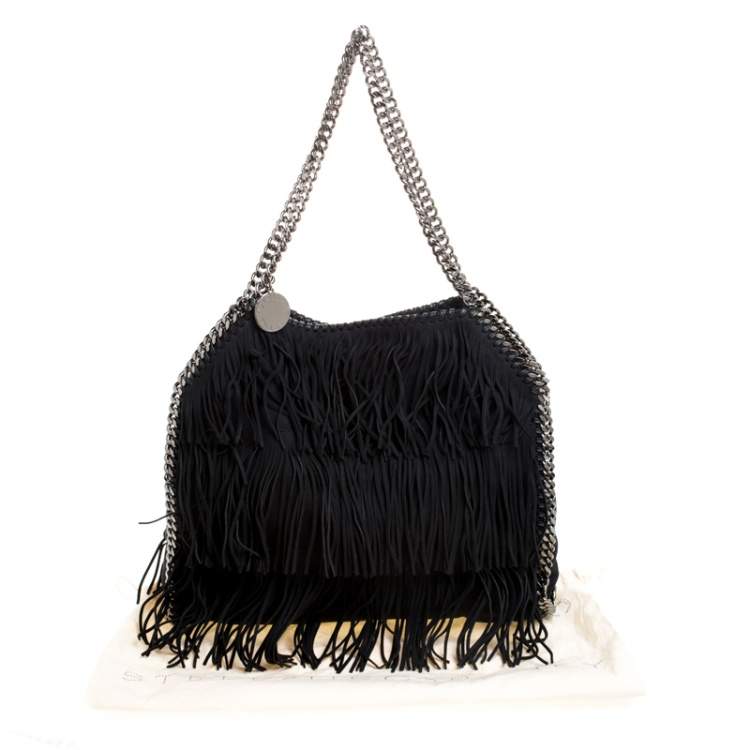 Pre Owned Stella McCartney Black Faux Suede Falabella Fringed Tote