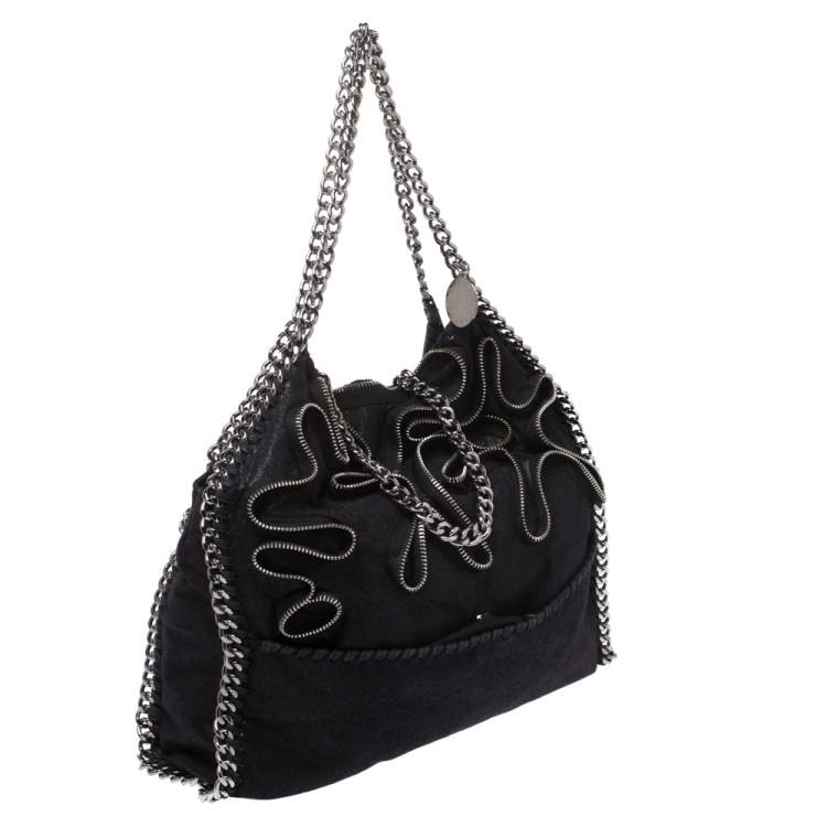 Pre Owned Stella McCartney Black Faux Leather Small Falabella Zipper Tote
