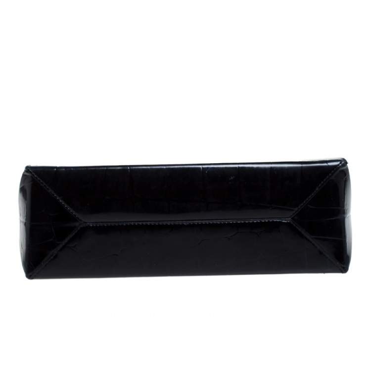 Pre Owned Stella McCartney Black Croc Embossed Leather Shoulder Bag