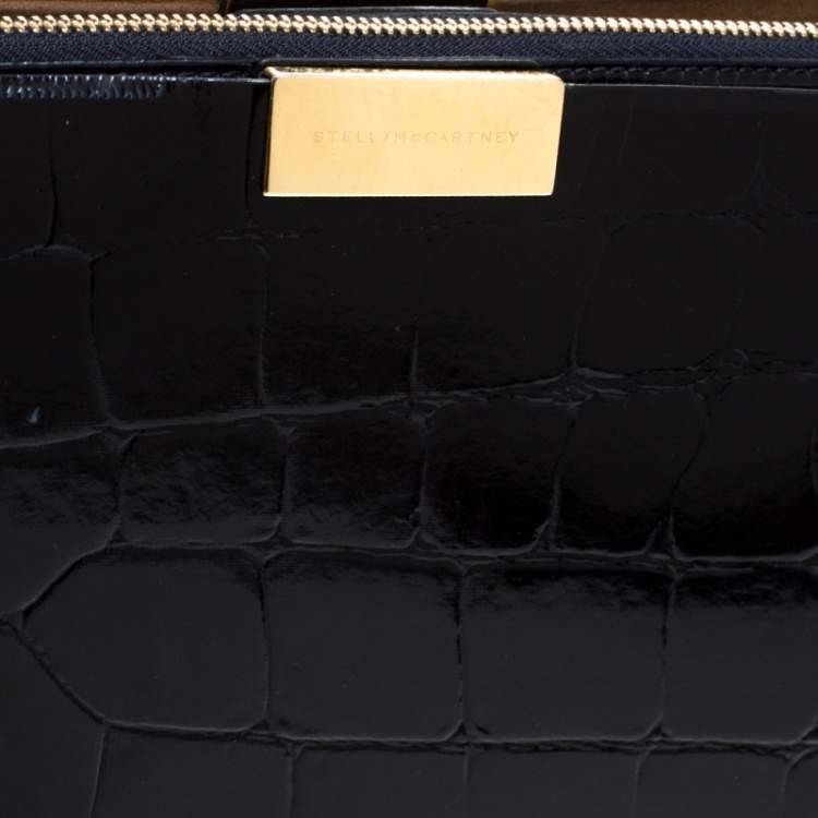 Pre Owned Stella McCartney Black Croc Embossed Leather Shoulder Bag
