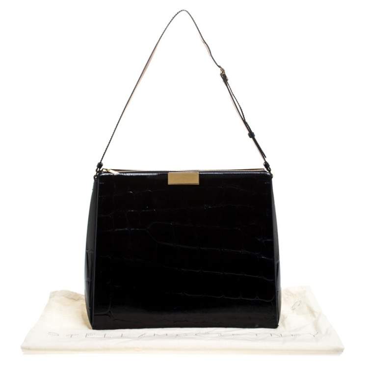 Pre Owned Stella McCartney Black Croc Embossed Leather Shoulder Bag