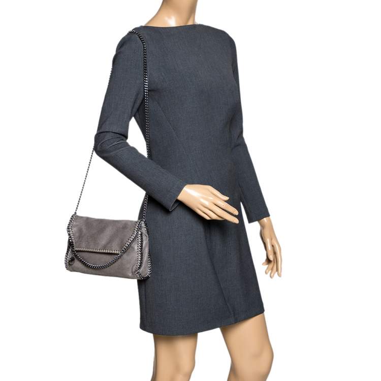 Pre Owned Stella McCartney Grey Faux Leather Falabella Flap Shoulder Bag