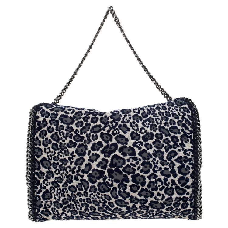 مملوكة مسبقًا Stella McCartney Navy Blue/White Leopard Print Velvet Falabella Tote