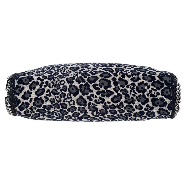 مملوكة مسبقًا Stella McCartney Navy Blue/White Leopard Print Velvet Falabella Tote