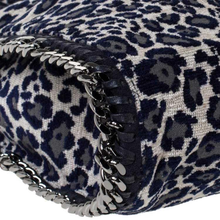 مملوكة مسبقًا Stella McCartney Navy Blue/White Leopard Print Velvet Falabella Tote