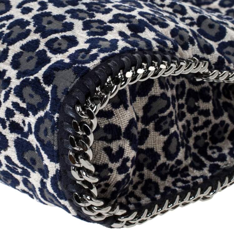 مملوكة مسبقًا Stella McCartney Navy Blue/White Leopard Print Velvet Falabella Tote