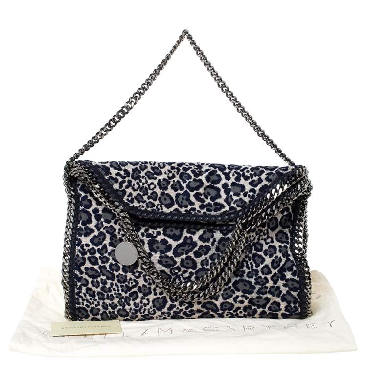 مملوكة مسبقًا Stella McCartney Navy Blue/White Leopard Print Velvet Falabella Tote