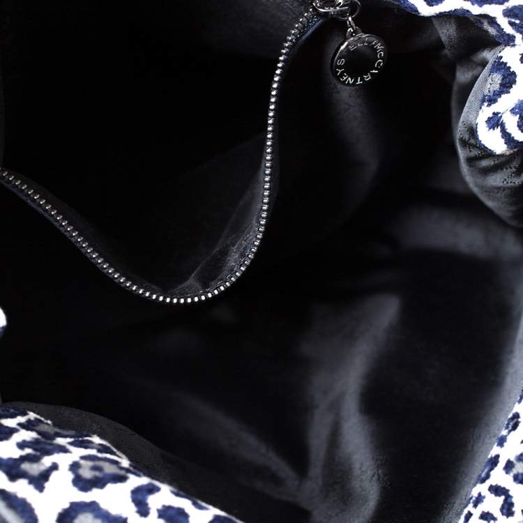مملوكة مسبقًا Stella McCartney Navy Blue/White Leopard Print Velvet Falabella Tote