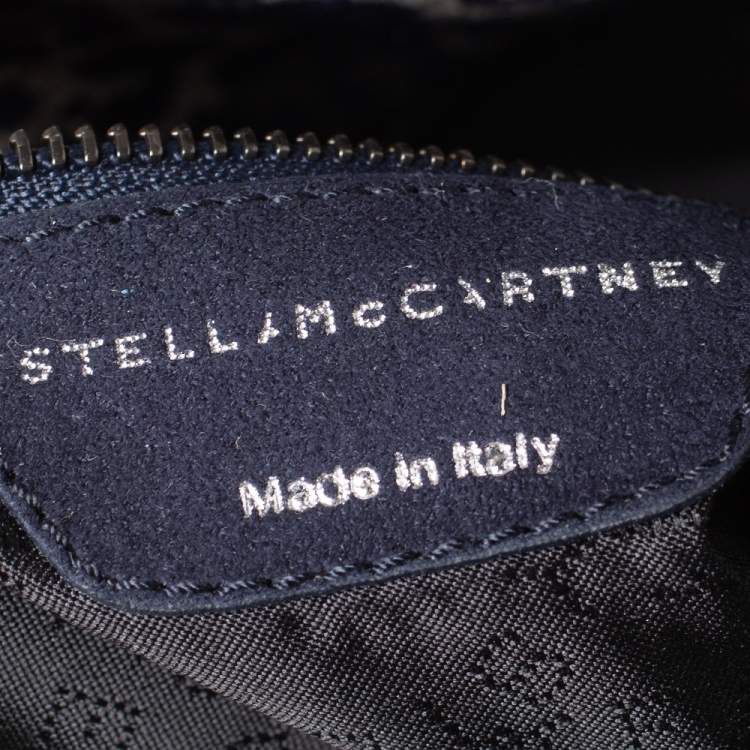 مملوكة مسبقًا Stella McCartney Navy Blue/White Leopard Print Velvet Falabella Tote