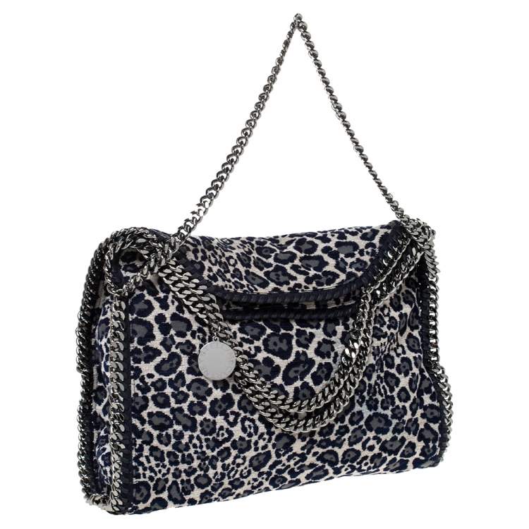 مملوكة مسبقًا Stella McCartney Navy Blue/White Leopard Print Velvet Falabella Tote