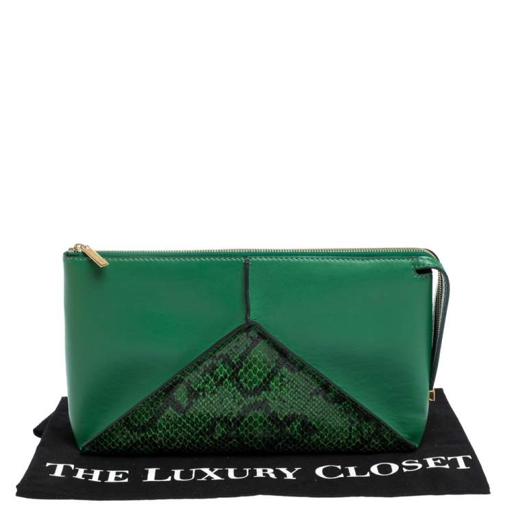 Pre Owned Stella McCartney Green Python Effect and Faux Leather Cavendish Clutch