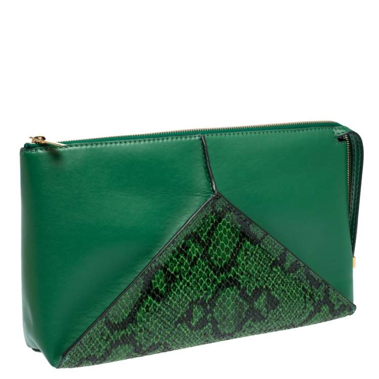 Pre Owned Stella McCartney Green Python Effect and Faux Leather Cavendish Clutch