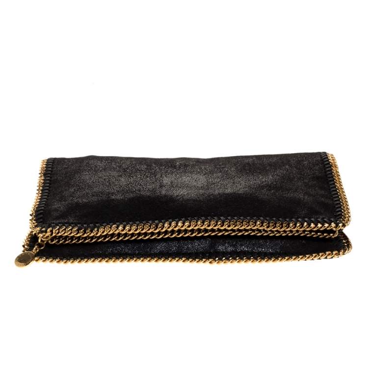 Pre Owned Stella McCartney Black Faux Leather Foldover Clutch