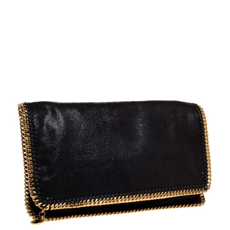 Pre Owned Stella McCartney Black Faux Leather Foldover Clutch
