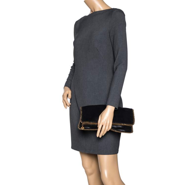 Pre Owned Stella McCartney Black Faux Leather Foldover Clutch
