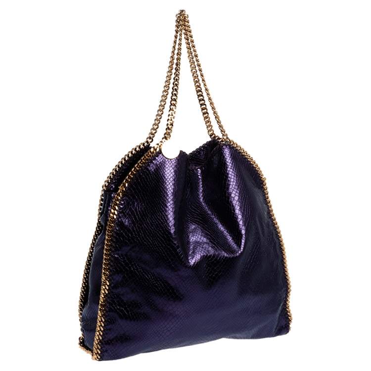 Pre Owned Stella McCartney Metallic Purple Faux Python Leather Large Falabella Tote