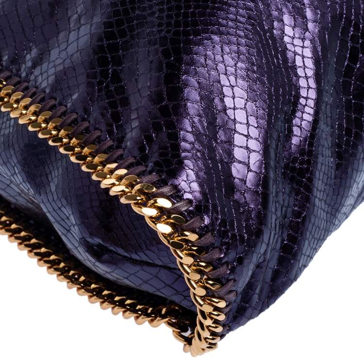 Pre Owned Stella McCartney Metallic Purple Faux Python Leather Large Falabella Tote