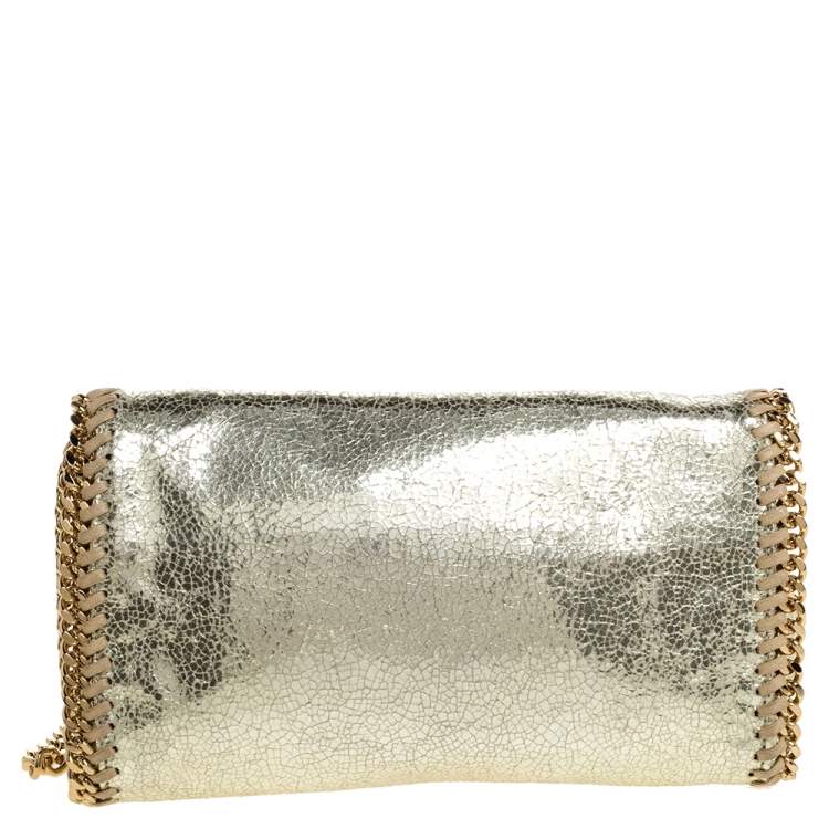 Pre Owned Stella McCartney Metallic Gold Faux Leather Falabella Flap Crossbody Bag