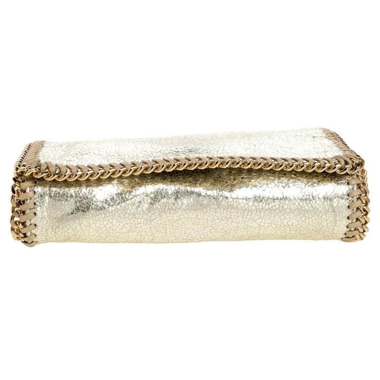 Pre Owned Stella McCartney Metallic Gold Faux Leather Falabella Flap Crossbody Bag