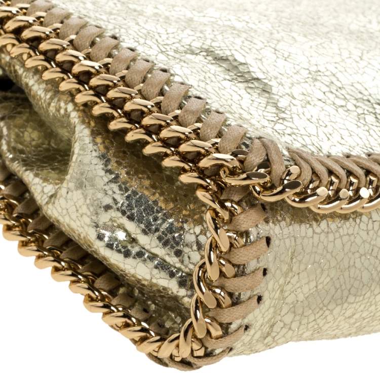 Pre Owned Stella McCartney Metallic Gold Faux Leather Falabella Flap Crossbody Bag