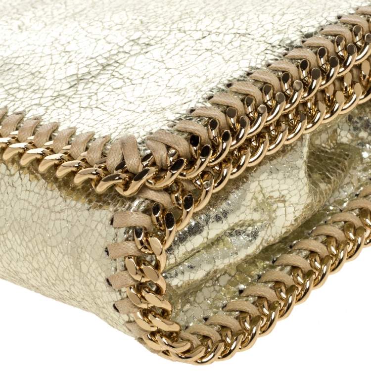 Pre Owned Stella McCartney Metallic Gold Faux Leather Falabella Flap Crossbody Bag