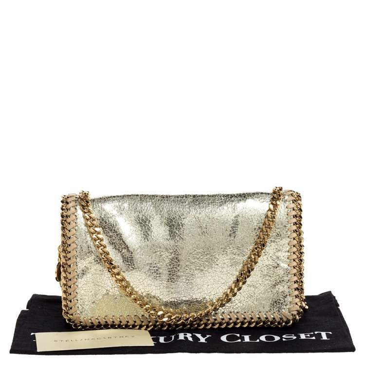 Pre Owned Stella McCartney Metallic Gold Faux Leather Falabella Flap Crossbody Bag