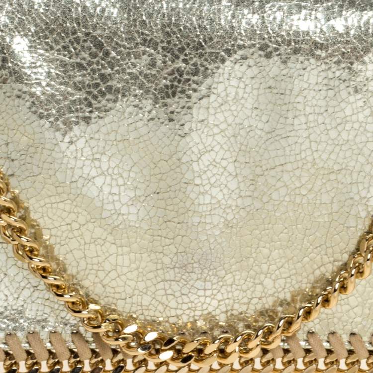 Pre Owned Stella McCartney Metallic Gold Faux Leather Falabella Flap Crossbody Bag