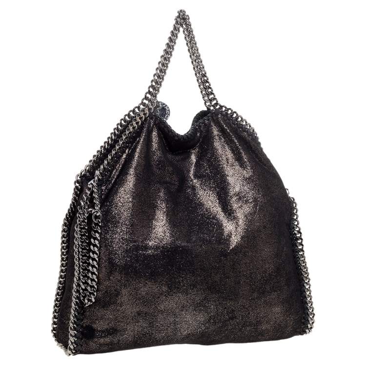 Pre Owned Stella McCartney Metallic Black Faux Leather Small Falabella Tote