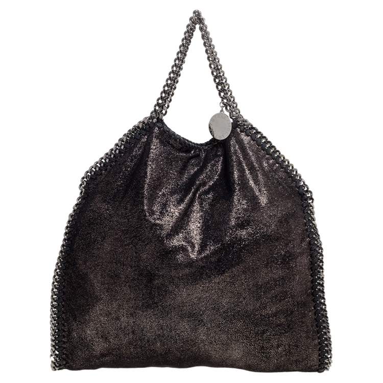 Pre Owned Stella McCartney Metallic Black Faux Leather Small Falabella Tote