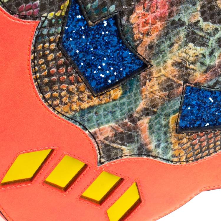 Pre Owned Stella McCartney Multicolor Python Effect Faux Leather Superhero Chain Clutch