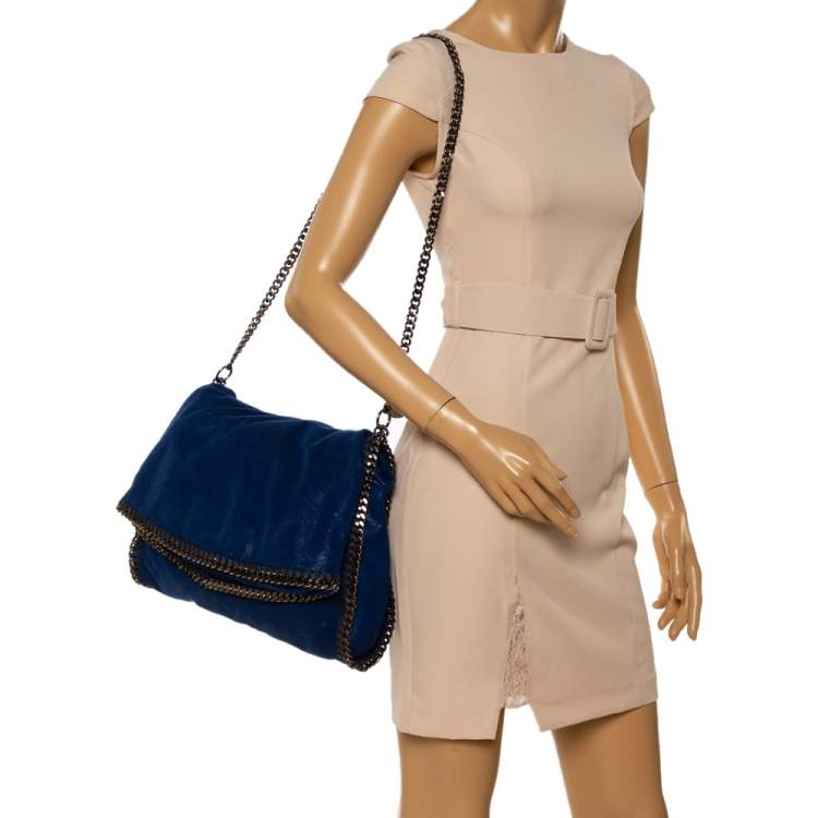 Pre Owned Stella McCartney Blue Faux Leather Large Falabella Flap Shoulder Bag