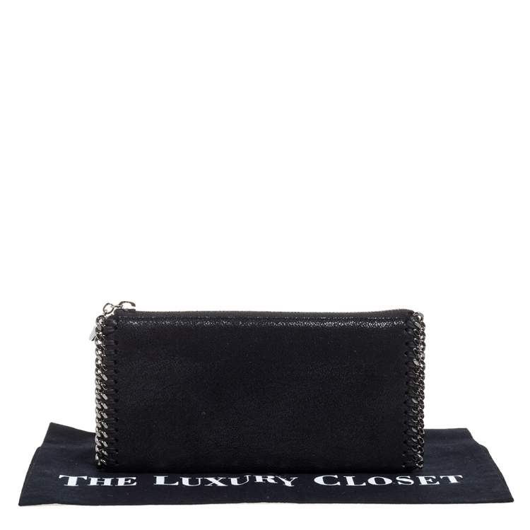 Pre Owned Stella McCartney Black Faux Leather Falabella Zip Wallet