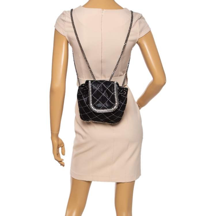 Pre Owned Stella McCartney Black Faux Leather Mini Falabella Backpack