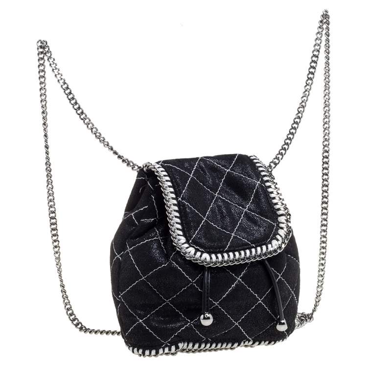 Pre Owned Stella McCartney Black Faux Leather Mini Falabella Backpack