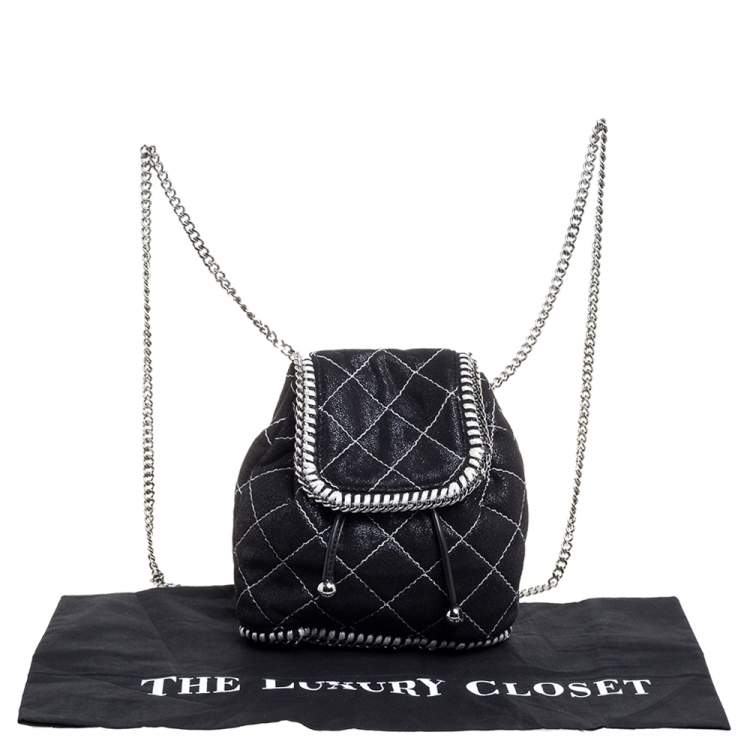 Pre Owned Stella McCartney Black Faux Leather Mini Falabella Backpack