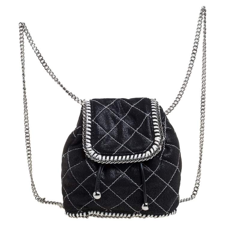 Pre Owned Stella McCartney Black Faux Leather Mini Falabella Backpack