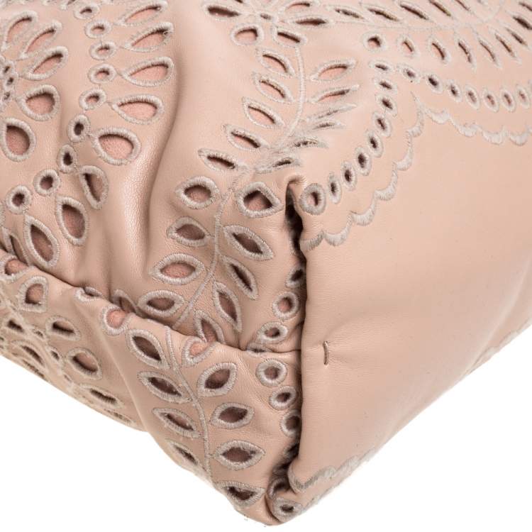 Pre Owned Stella McCartney Peach Faux Leather Laser Cut Norma Shoulder Bag