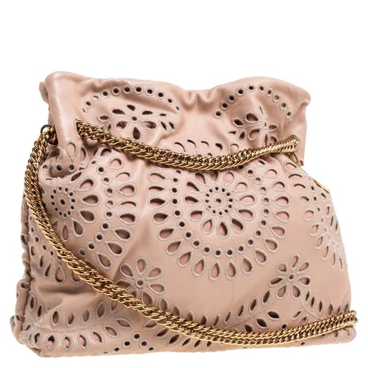 Pre Owned Stella McCartney Peach Faux Leather Laser Cut Norma Shoulder Bag