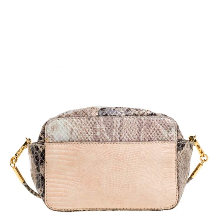 Pre Owned Stella McCartney Beige Python and Lizard Effect Faux Leather Crossbody Bag