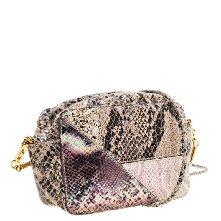 Pre Owned Stella McCartney Beige Python and Lizard Effect Faux Leather Crossbody Bag