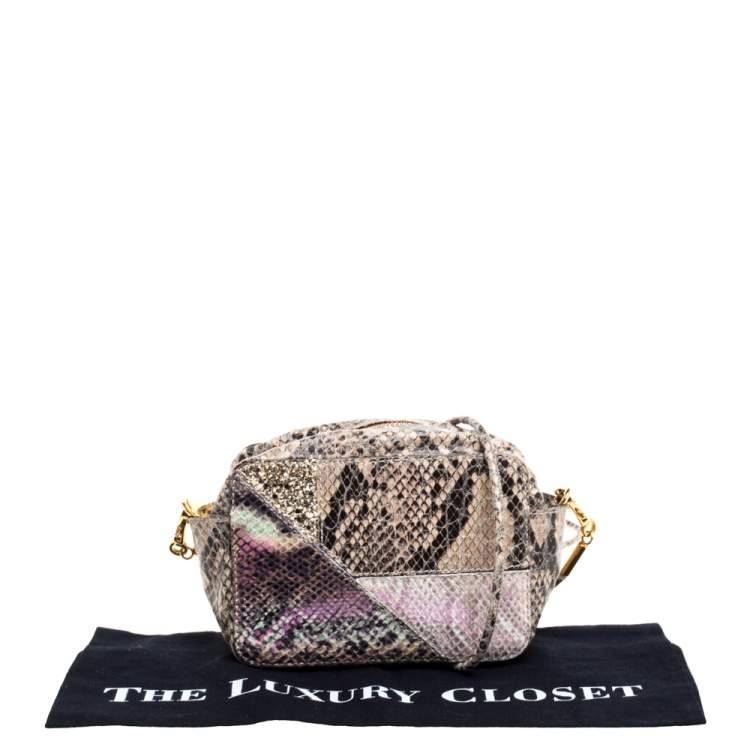 Pre Owned Stella McCartney Beige Python and Lizard Effect Faux Leather Crossbody Bag