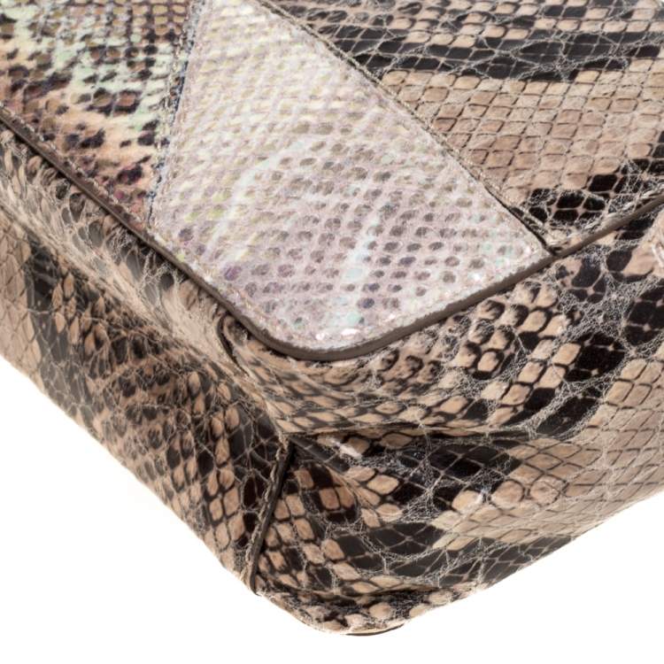 Pre Owned Stella McCartney Beige Python and Lizard Effect Faux Leather Crossbody Bag