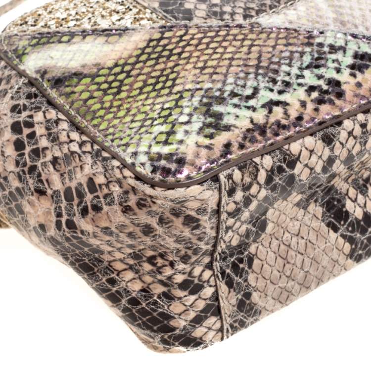 Pre Owned Stella McCartney Beige Python and Lizard Effect Faux Leather Crossbody Bag