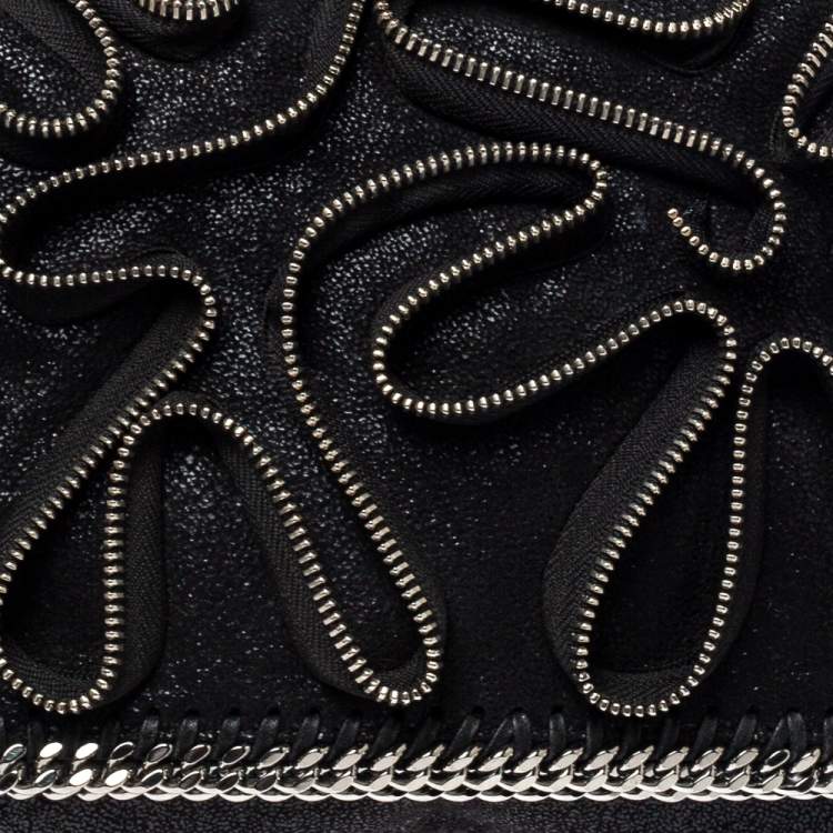 Pre Owned Stella McCartney Black Faux Leather Falabella Zip Detail Clutch