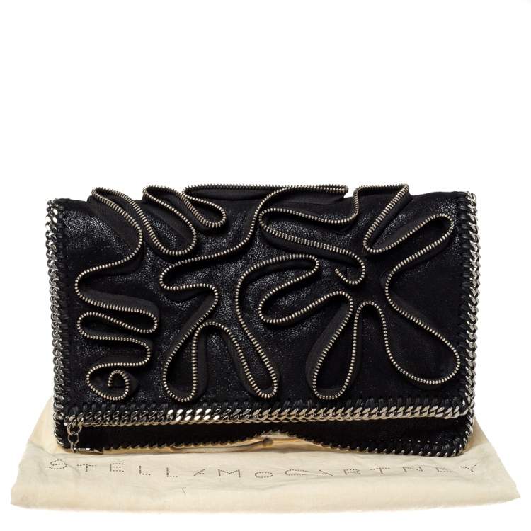Pre Owned Stella McCartney Black Faux Leather Falabella Zip Detail Clutch