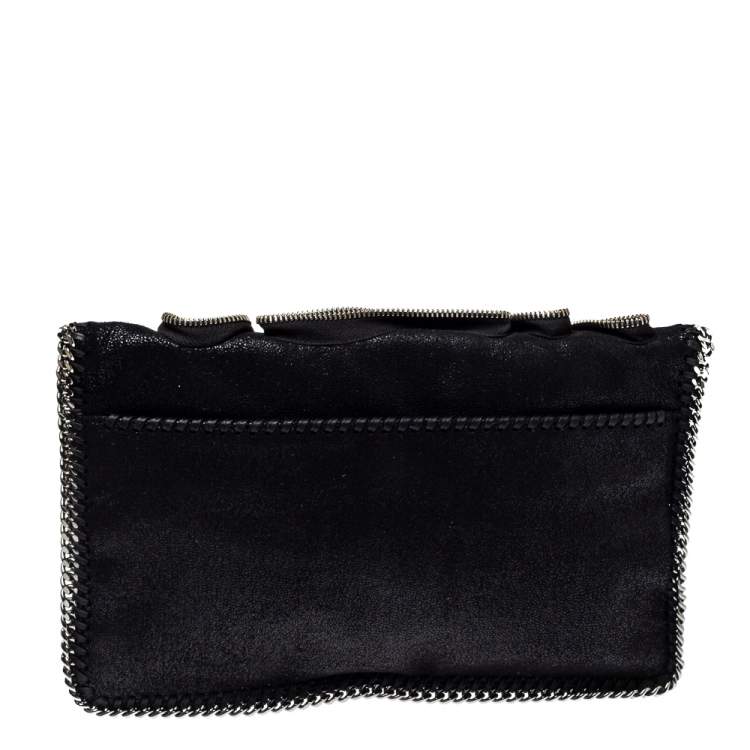 Pre Owned Stella McCartney Black Faux Leather Falabella Zip Detail Clutch