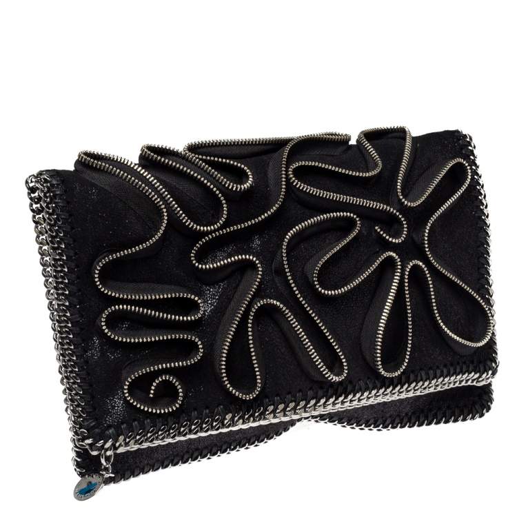 Pre Owned Stella McCartney Black Faux Leather Falabella Zip Detail Clutch