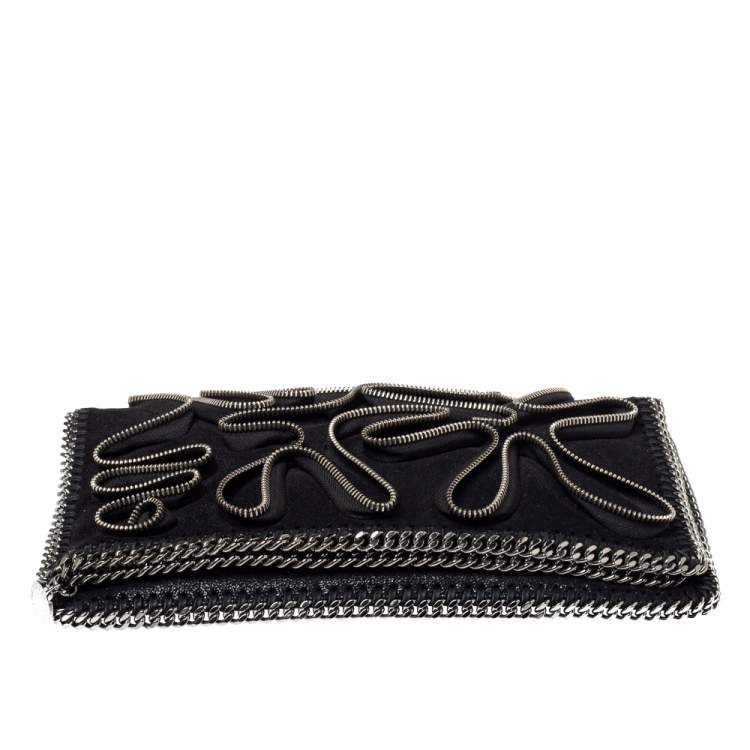 Pre Owned Stella McCartney Black Faux Leather Falabella Zip Detail Clutch